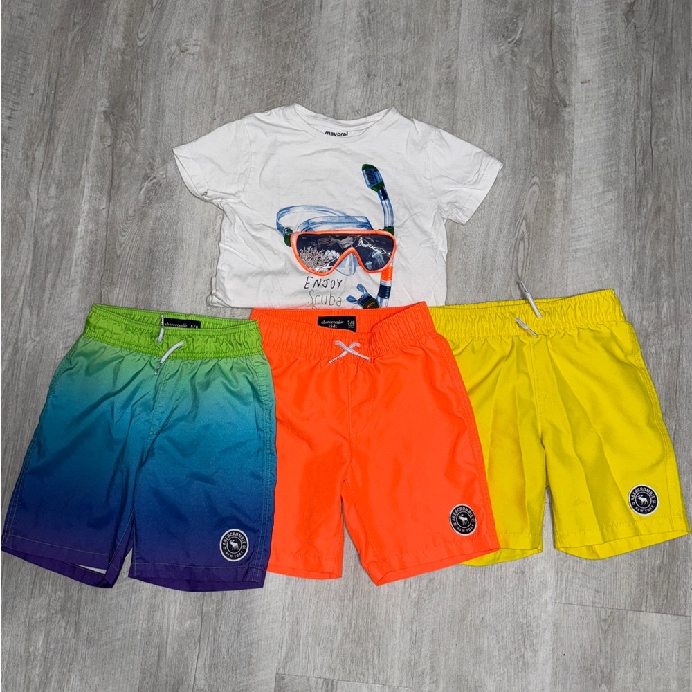 Abercrombie Kids size 5/6 bundle of 3 Swim trunks w free shirt. Little boys
